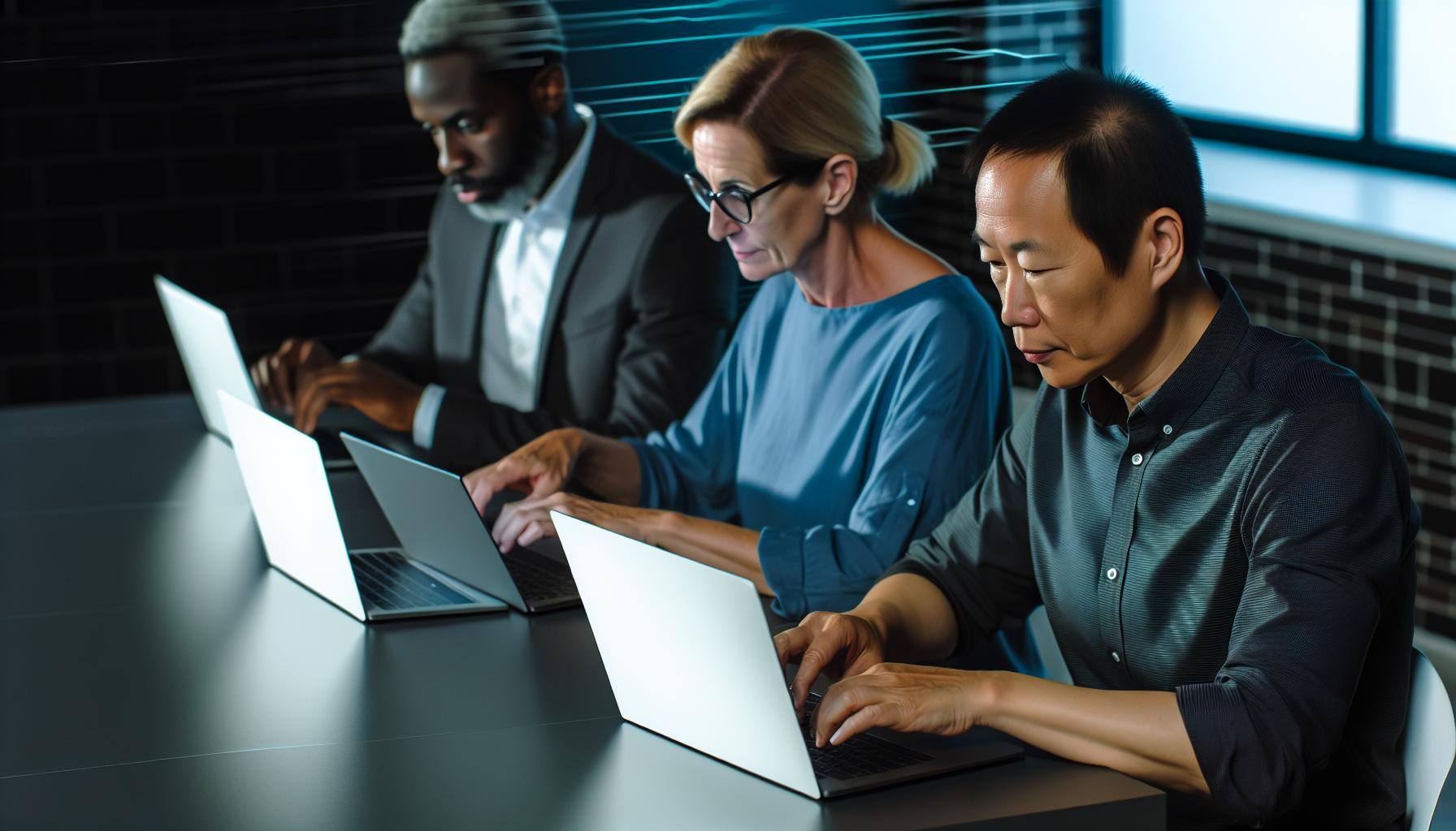 Diverse Cybersecurity Team on Laptops