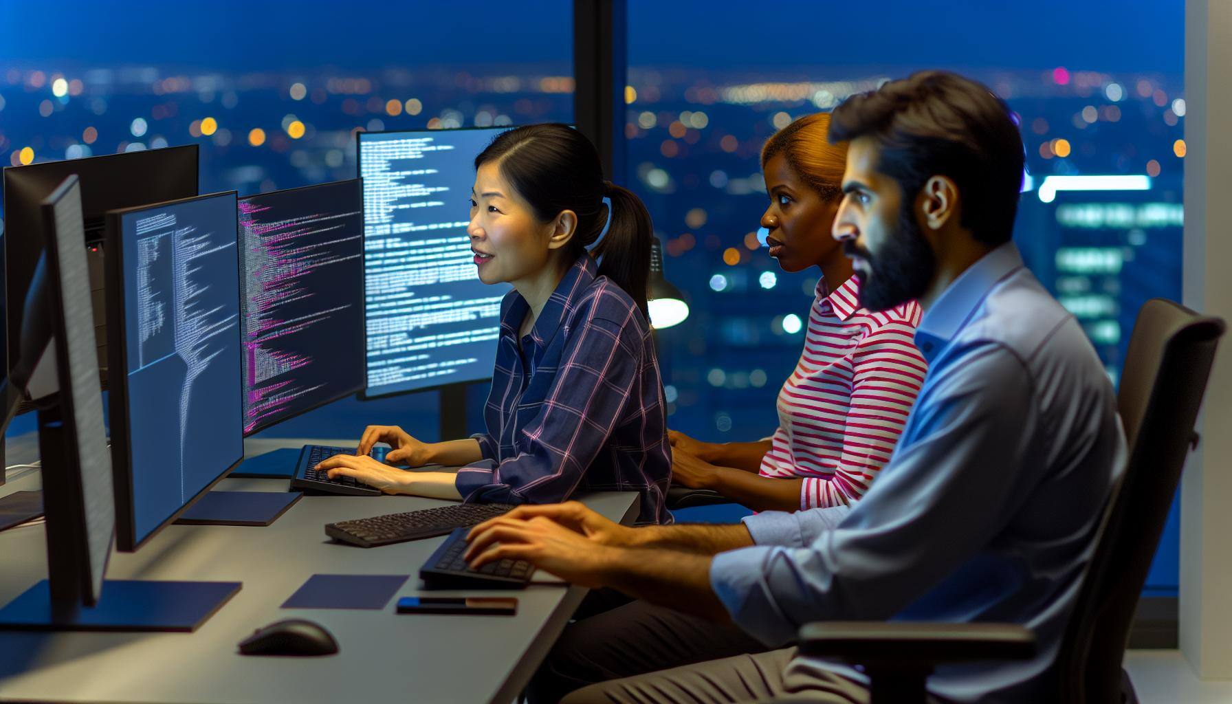 Diverse Cybersecurity team on computers